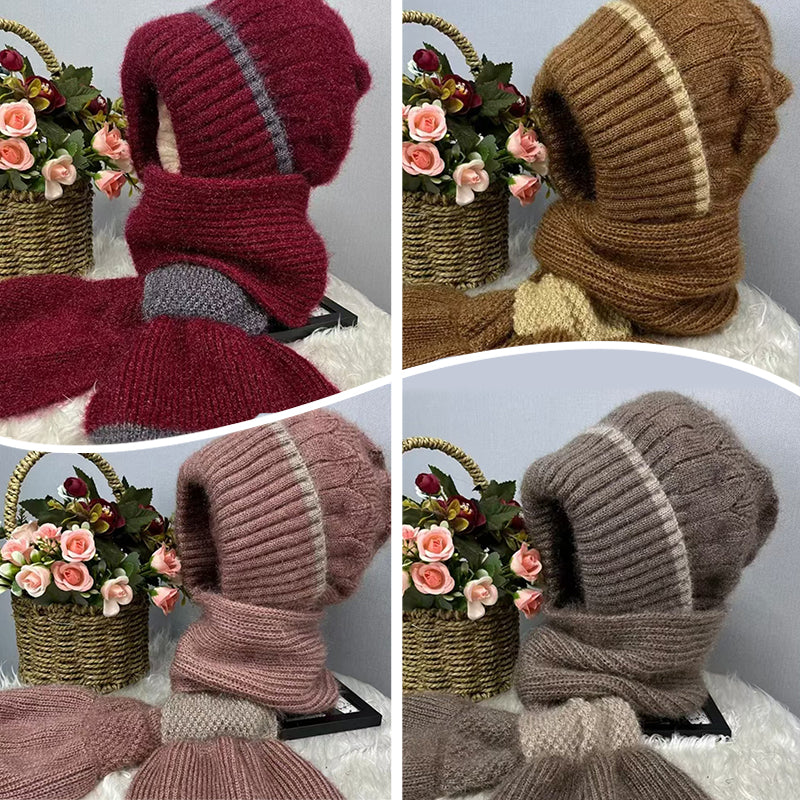 CozyBreeze | Winddichte muts met sjaal voor dames – Warme gebreide wintermuts met oorbescherming