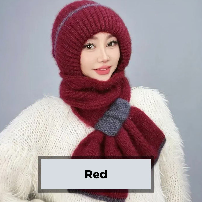 CozyBreeze | Winddichte muts met sjaal voor dames – Warme gebreide wintermuts met oorbescherming