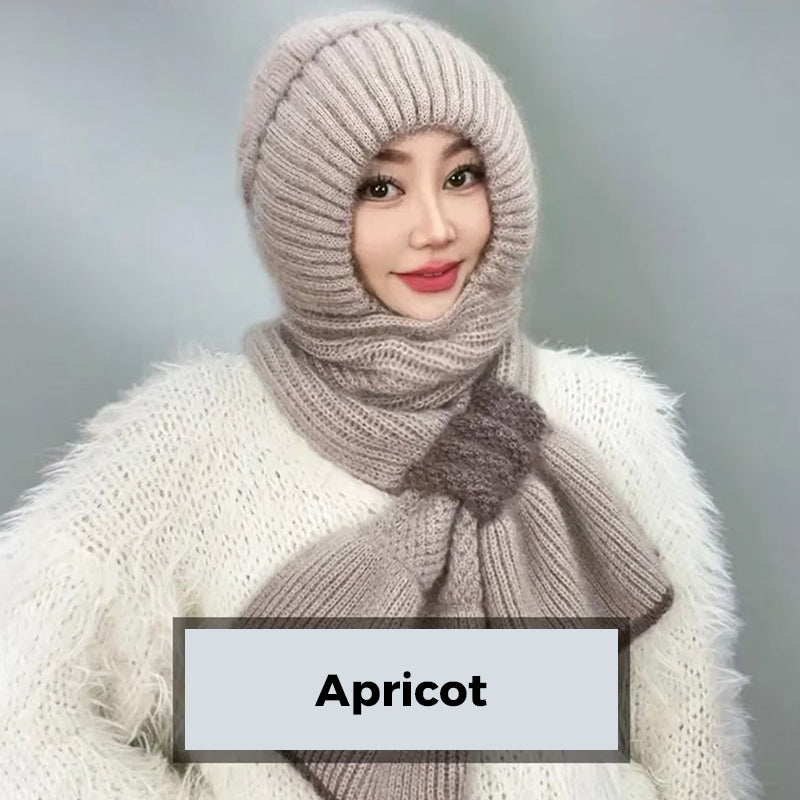 CozyBreeze | Winddichte muts met sjaal voor dames – Warme gebreide wintermuts met oorbescherming