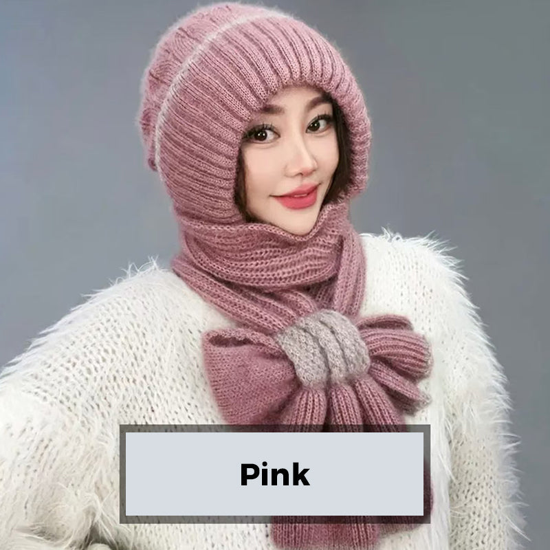 CozyBreeze | Winddichte muts met sjaal voor dames – Warme gebreide wintermuts met oorbescherming