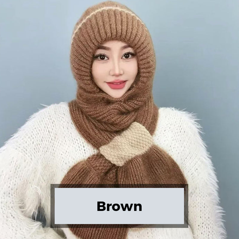CozyBreeze | Winddichte muts met sjaal voor dames – Warme gebreide wintermuts met oorbescherming