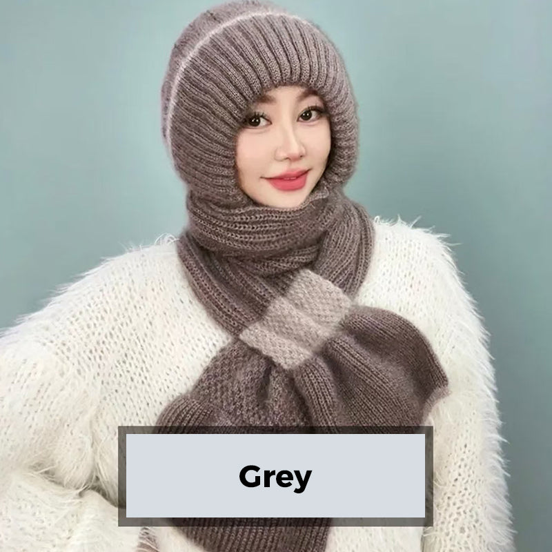 CozyBreeze | Winddichte muts met sjaal voor dames – Warme gebreide wintermuts met oorbescherming