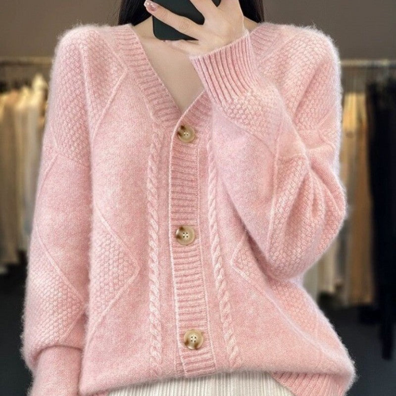 Beatrice | Comfortabel damesvest van imitatiekasjmier met knopen – Relaxte oversized trui voor herfst/winter