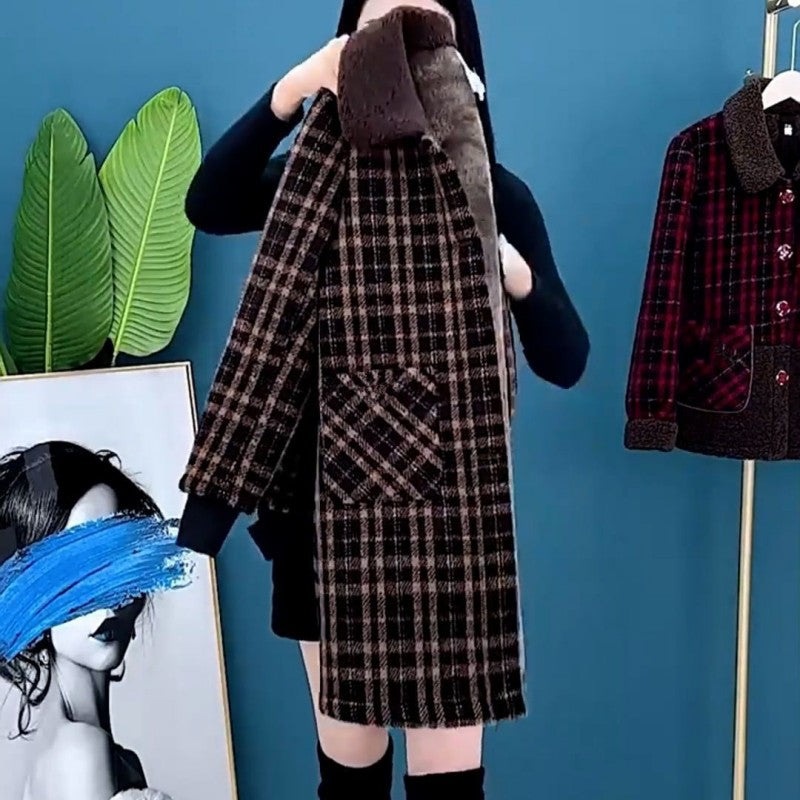 Marenella | Dikke, halflange winterjas voor dames – Warme fleecejas met revers, knoopsluiting en zakken