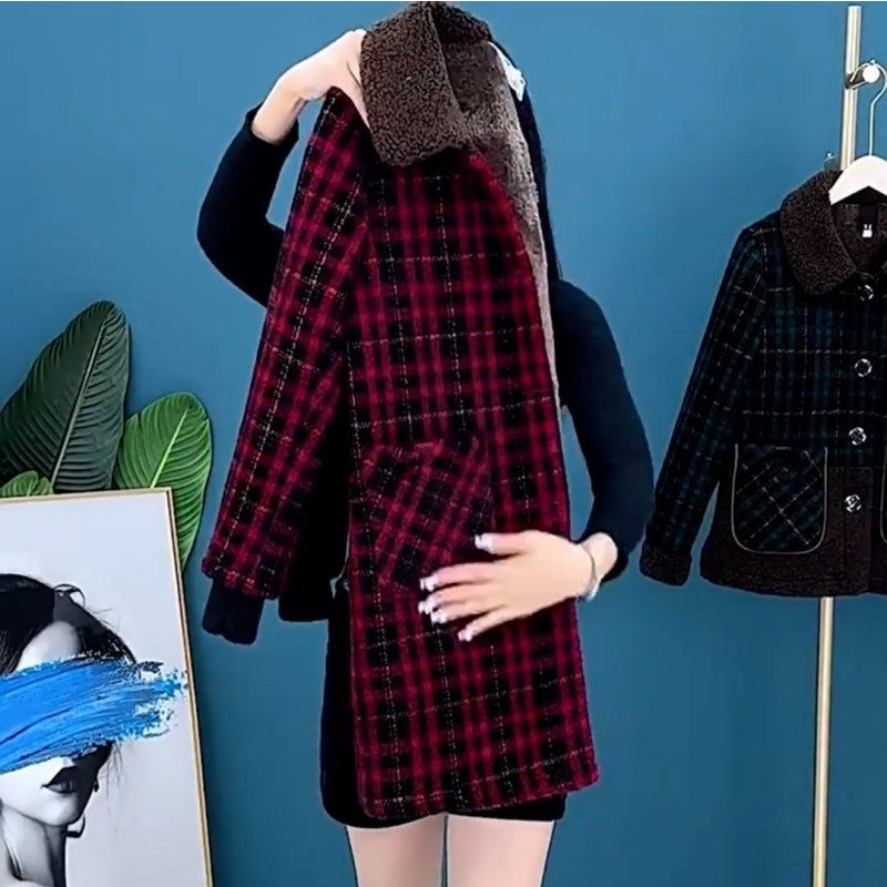 Marenella | Dikke, halflange winterjas voor dames – Warme fleecejas met revers, knoopsluiting en zakken