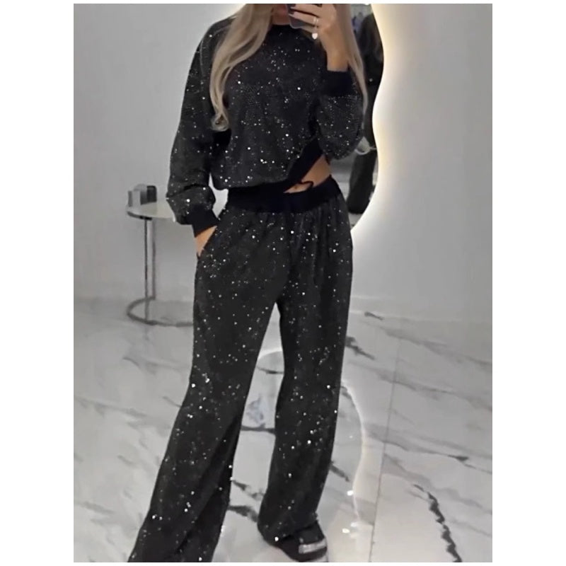 Kivra | Damespak met lovertjes, 2-delig – Losvallende top & wijde broek, casual & feestkleding