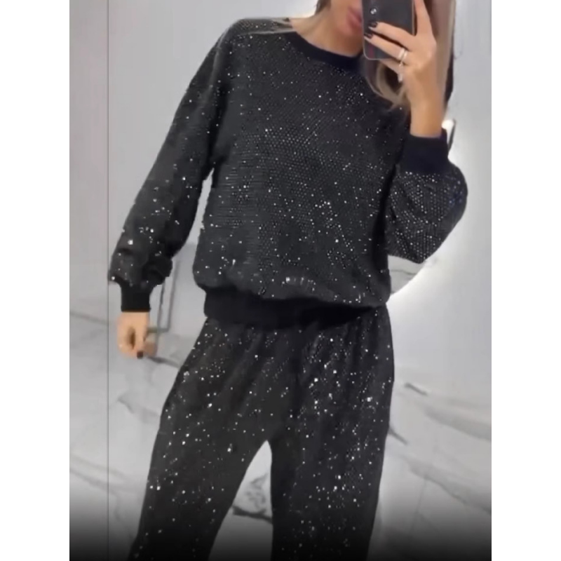 Kivra | Damespak met lovertjes, 2-delig – Losvallende top & wijde broek, casual & feestkleding