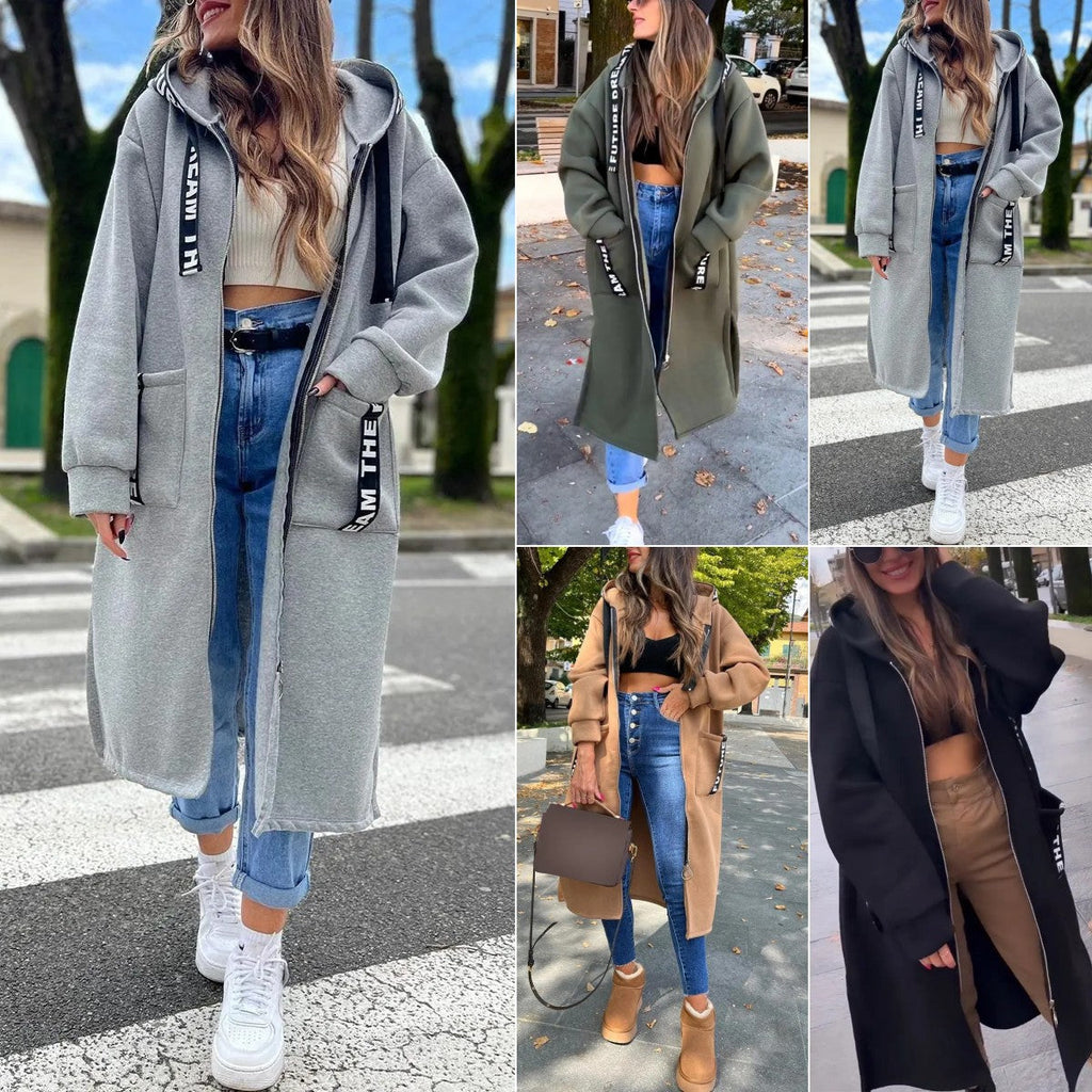 Jaslene | Lange jas met capuchon voor dames – Casual, warm, lichtgewicht, comfortabele bovenkleding