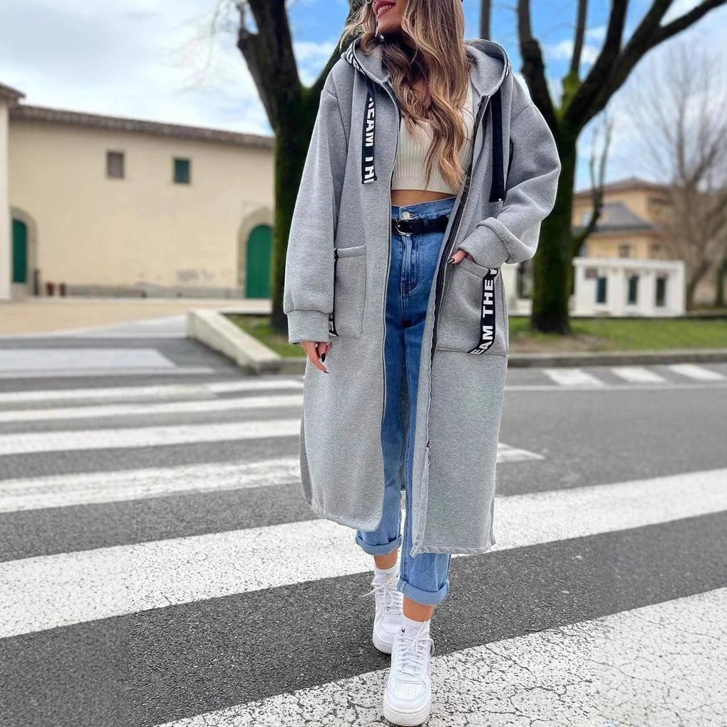 Jaslene | Lange jas met capuchon voor dames – Casual, warm, lichtgewicht, comfortabele bovenkleding