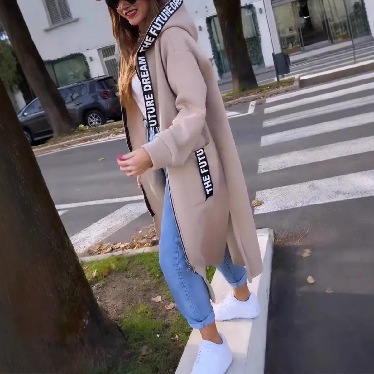 Jaslene | Lange jas met capuchon voor dames – Casual, warm, lichtgewicht, comfortabele bovenkleding