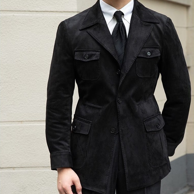 Auren | Herenblazer van imitatieleer met zakken – getailleerde pasvorm, zakelijk casual