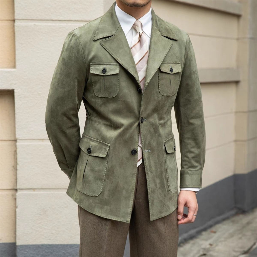 Auren | Herenblazer van imitatieleer met zakken – getailleerde pasvorm, zakelijk casual