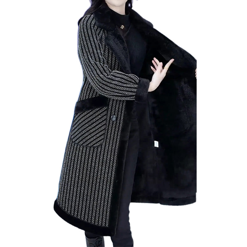 Faerla | Damesjas met dubbele knoopsluiting en zachte fleecevoering – Elegante halflange winterjas