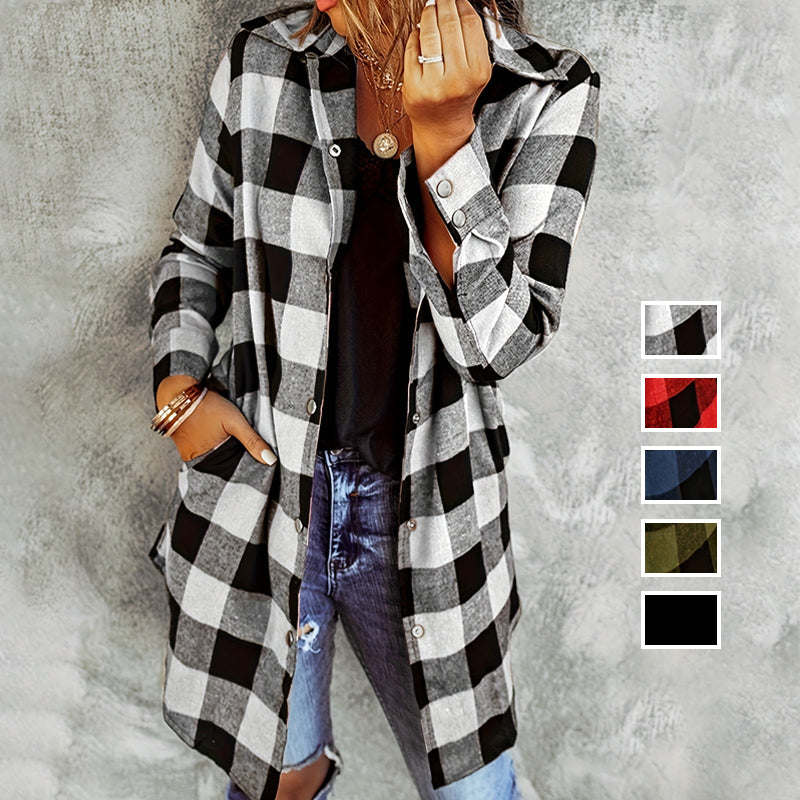 Iselina | Lang geruit overhemd voor dames – Lange mouwen, casual, overshirt voor herfst/winter