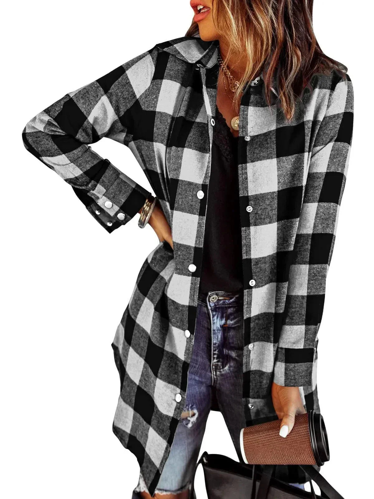 Iselina | Lang geruit overhemd voor dames – Lange mouwen, casual, overshirt voor herfst/winter