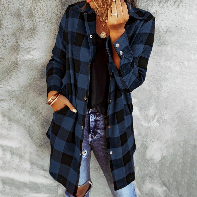 Iselina | Lang geruit overhemd voor dames – Lange mouwen, casual, overshirt voor herfst/winter
