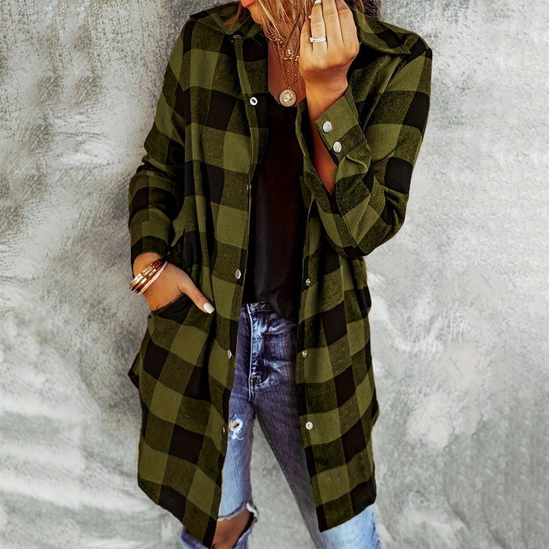 Iselina | Lang geruit overhemd voor dames – Lange mouwen, casual, overshirt voor herfst/winter