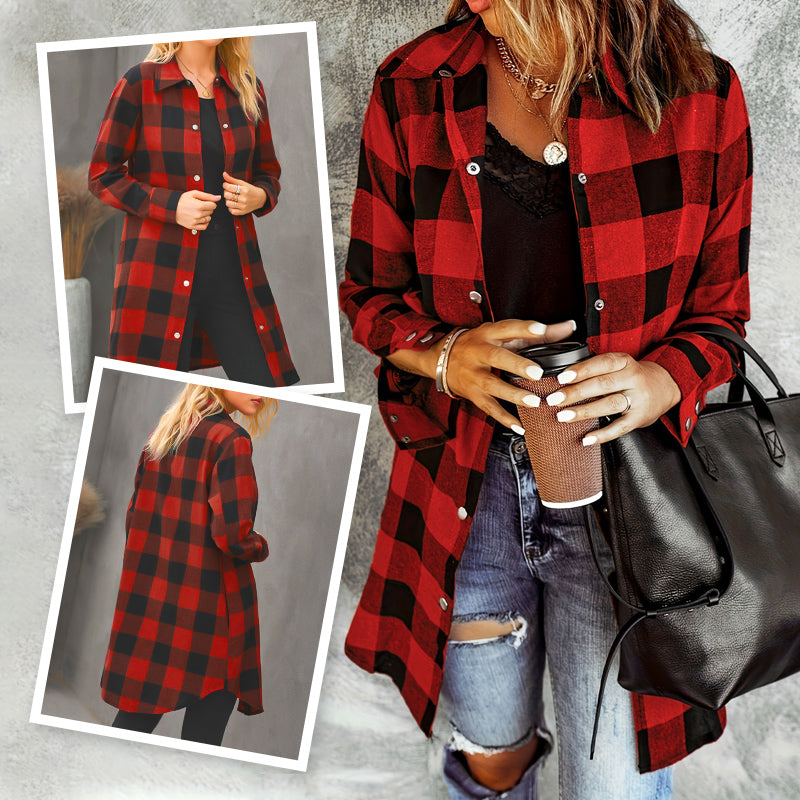 Iselina | Lang geruit overhemd voor dames – Lange mouwen, casual, overshirt voor herfst/winter