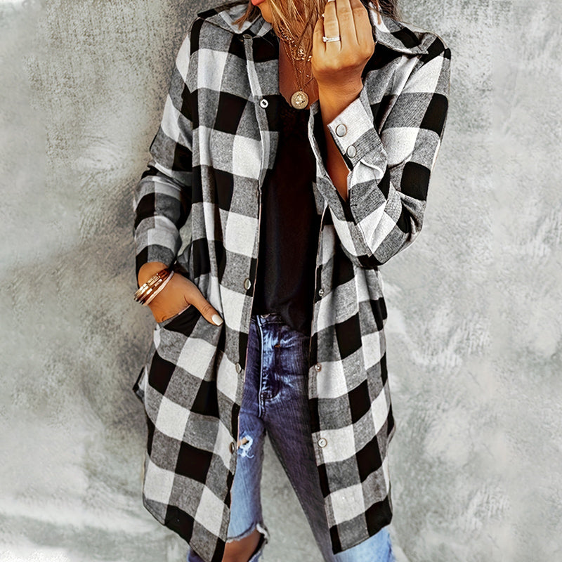 Iselina | Lang geruit overhemd voor dames – Lange mouwen, casual, overshirt voor herfst/winter