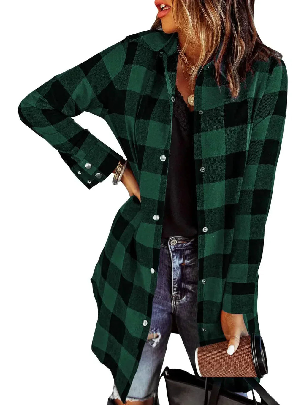 Iselina | Lang geruit overhemd voor dames – Lange mouwen, casual, overshirt voor herfst/winter