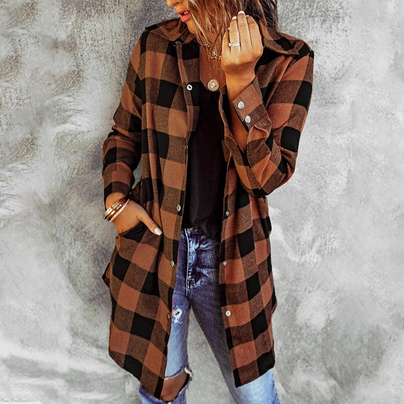 Iselina | Lang geruit overhemd voor dames – Lange mouwen, casual, overshirt voor herfst/winter