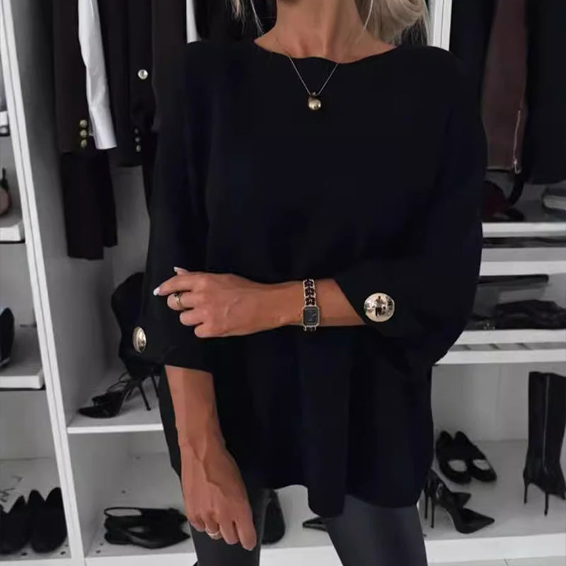 Jelisse | Losvallende gebreide top voor dames – Casual en chique shirt met 3/4 mouwen en knoopaccenten