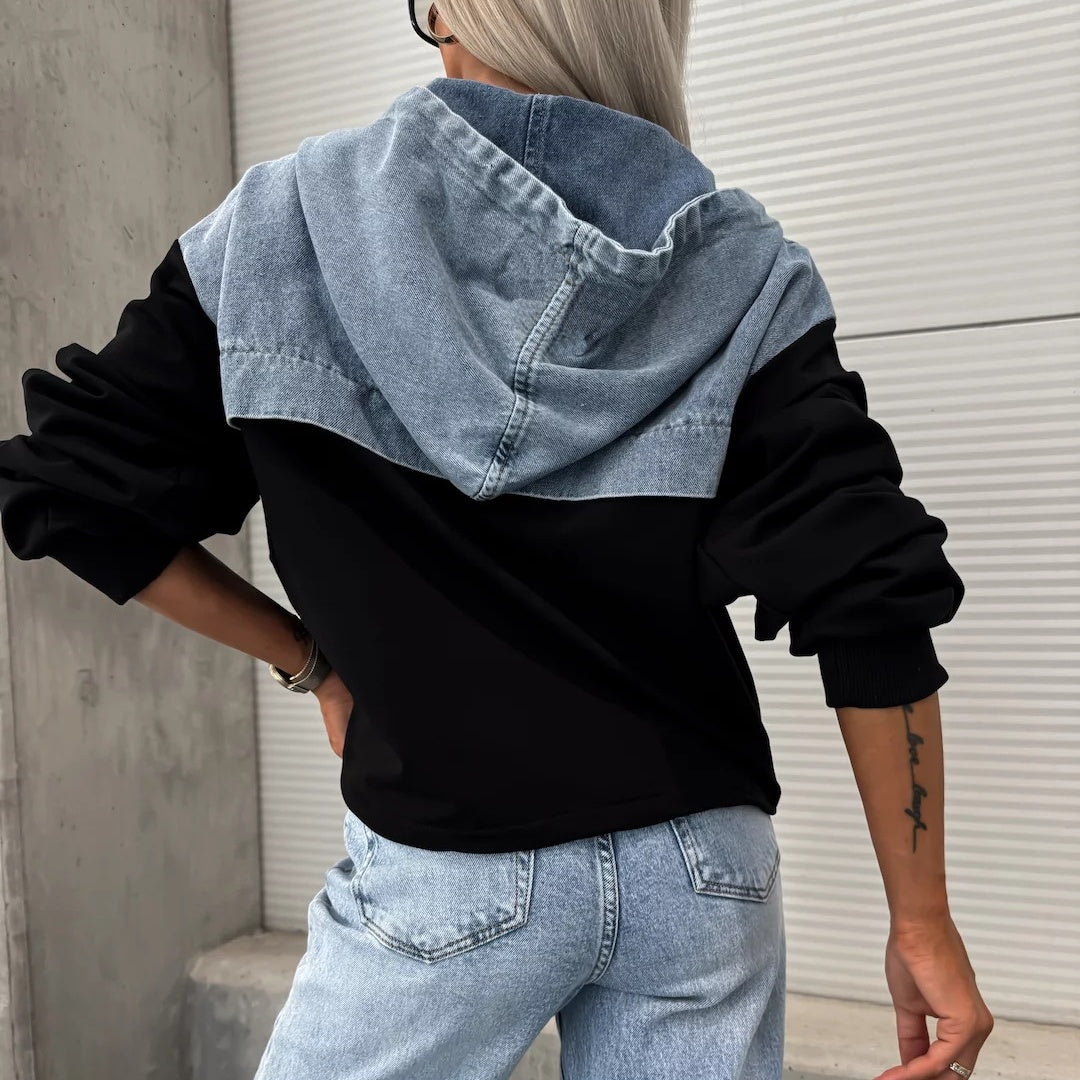 Ardina | Denim jas met capuchon en trekkoorden, casual streetstyle bovenkleding