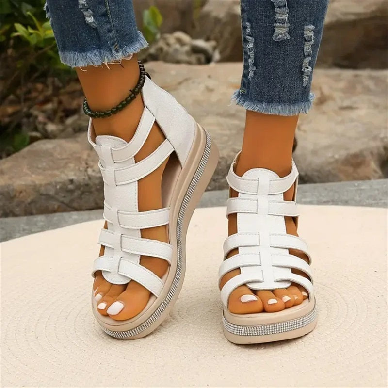Zinnia | Dames platform wedges met glitters – Zomersandalen met hak en strass