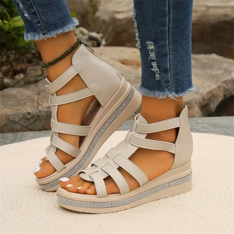 Zinnia | Dames platform wedges met glitters – Zomersandalen met hak en strass