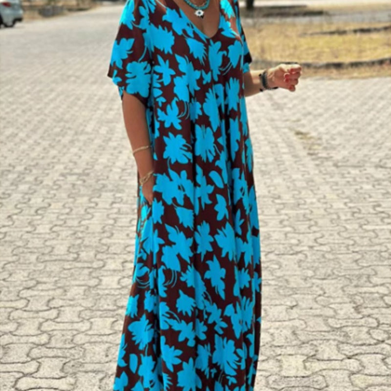 Mirevana | Soepelvallende jurk met print voor dames – Elegante zomeroutfit met V-hals