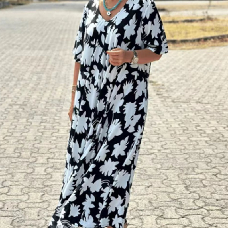 Mirevana | Soepelvallende jurk met print voor dames – Elegante zomeroutfit met V-hals