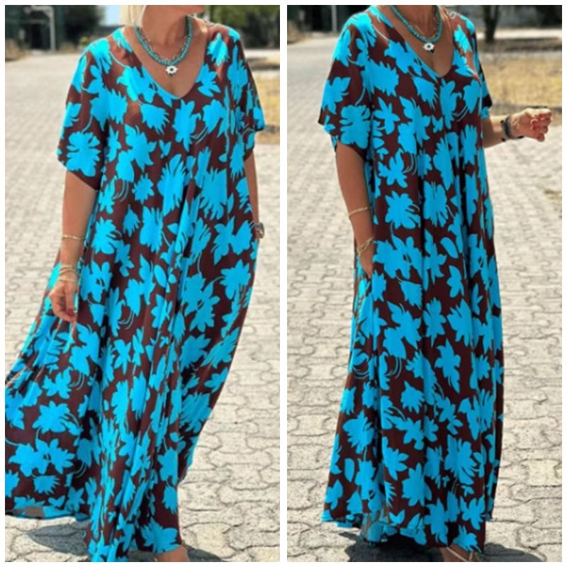 Kaelithra | Elegante maxi-jurk met print en V-hals voor dames