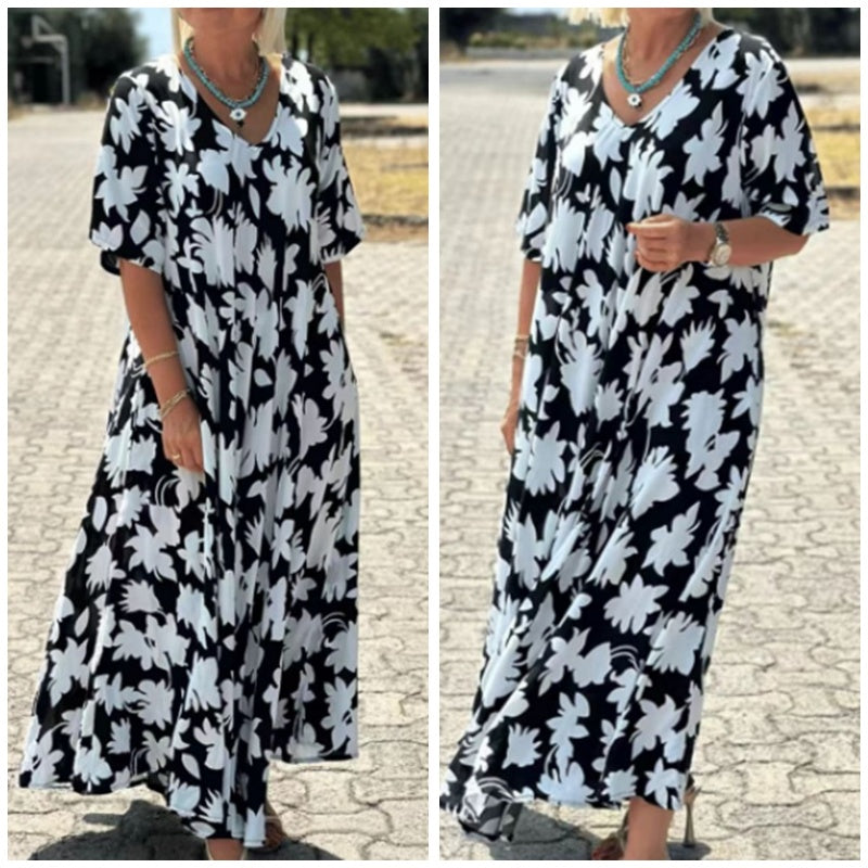 Mirevana | Soepelvallende jurk met print voor dames – Elegante zomeroutfit met V-hals
