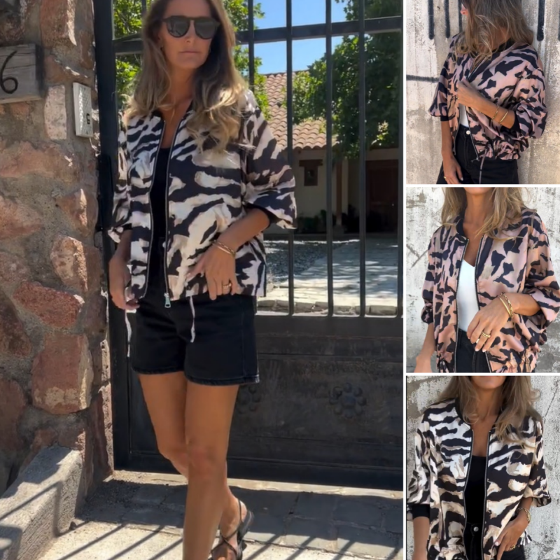 Fynora | Zebraprint sweater met ritssluiting voor dames – Trendy, lichtgewicht casual sweater
