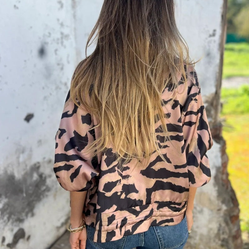 Fynora | Zebraprint sweater met ritssluiting voor dames – Trendy, lichtgewicht casual sweater