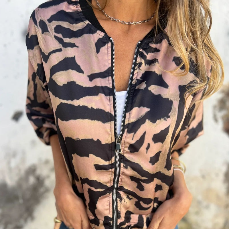 Fynora | Zebraprint sweater met ritssluiting voor dames – Trendy, lichtgewicht casual sweater