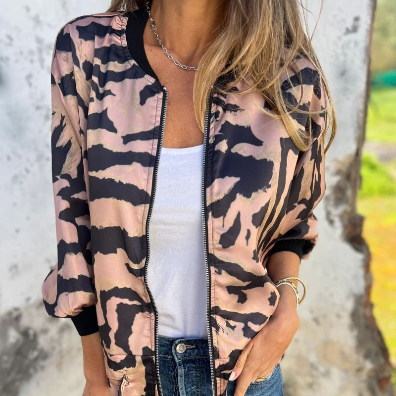 Fynora | Zebraprint sweater met ritssluiting voor dames – Trendy, lichtgewicht casual sweater