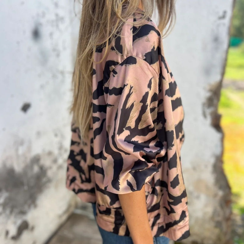 Fynora | Zebraprint sweater met ritssluiting voor dames – Trendy, lichtgewicht casual sweater
