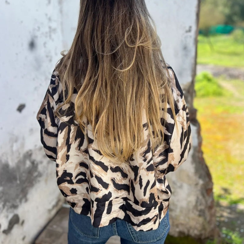 Fynora | Zebraprint sweater met ritssluiting voor dames – Trendy, lichtgewicht casual sweater
