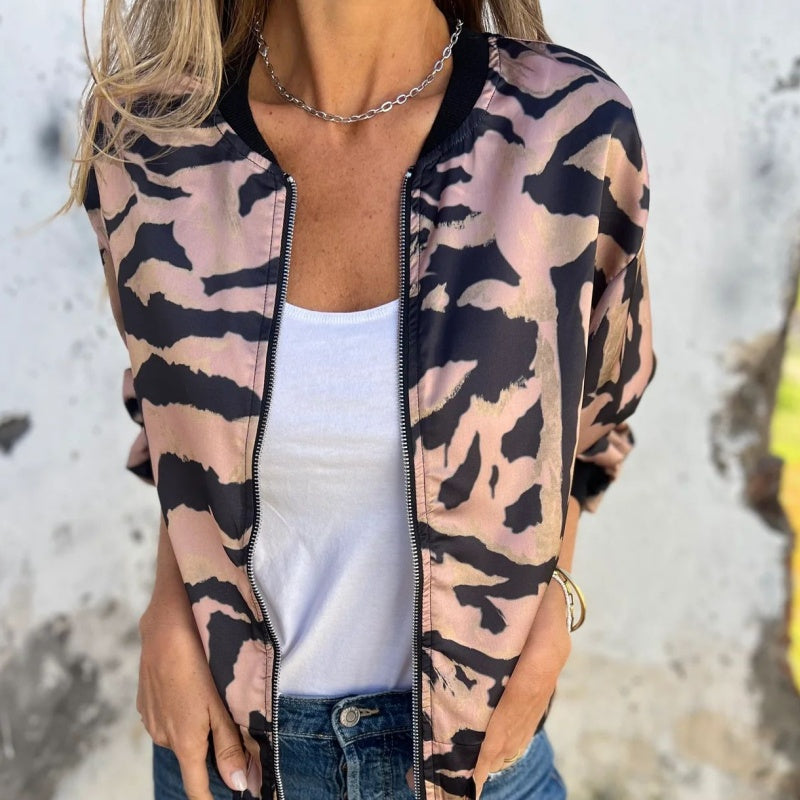 Fynora | Pull zippé imprimé zèbre pour femme – Pull tendance et léger pour une allure décontractée