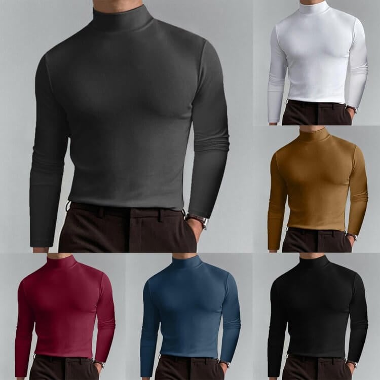 Gregen | T-shirt homme à col montant et coupe ajustée, manches longues – Sous-vêtement décontracté pour l'automne/hiver