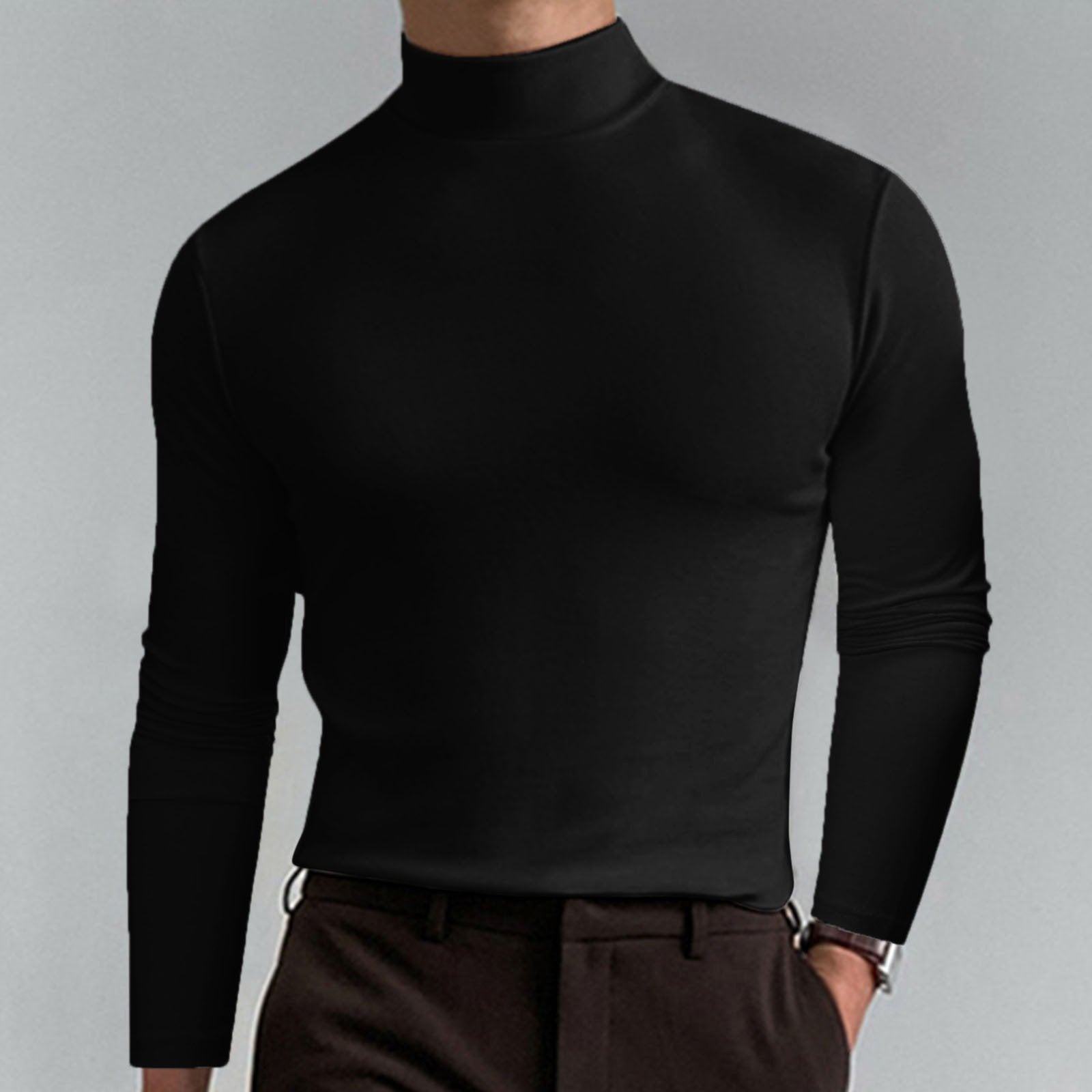 Gregen | T-shirt homme à col montant et coupe ajustée, manches longues – Sous-vêtement décontracté pour l'automne/hiver