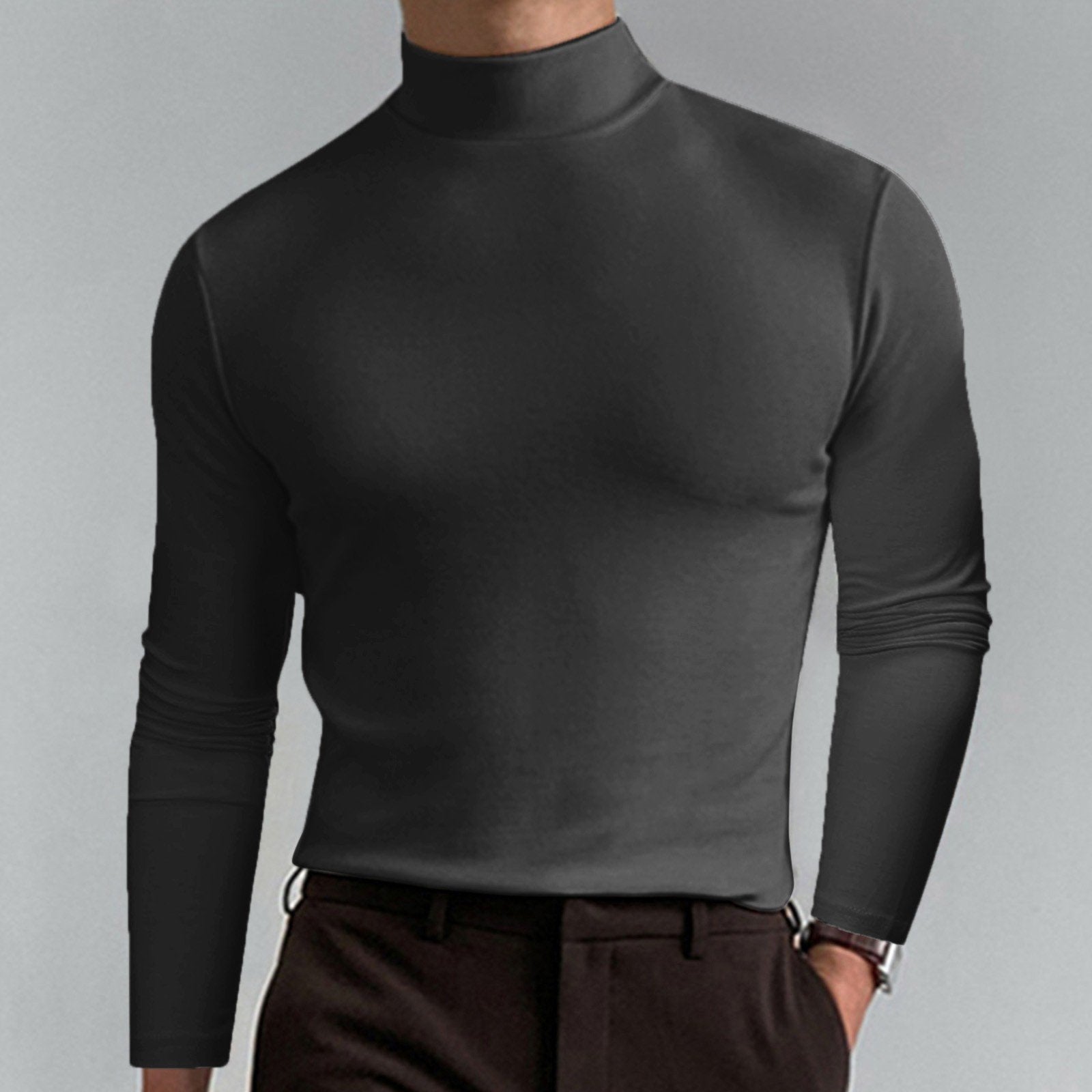 Gregen | T-shirt homme à col montant et coupe ajustée, manches longues – Sous-vêtement décontracté pour l'automne/hiver