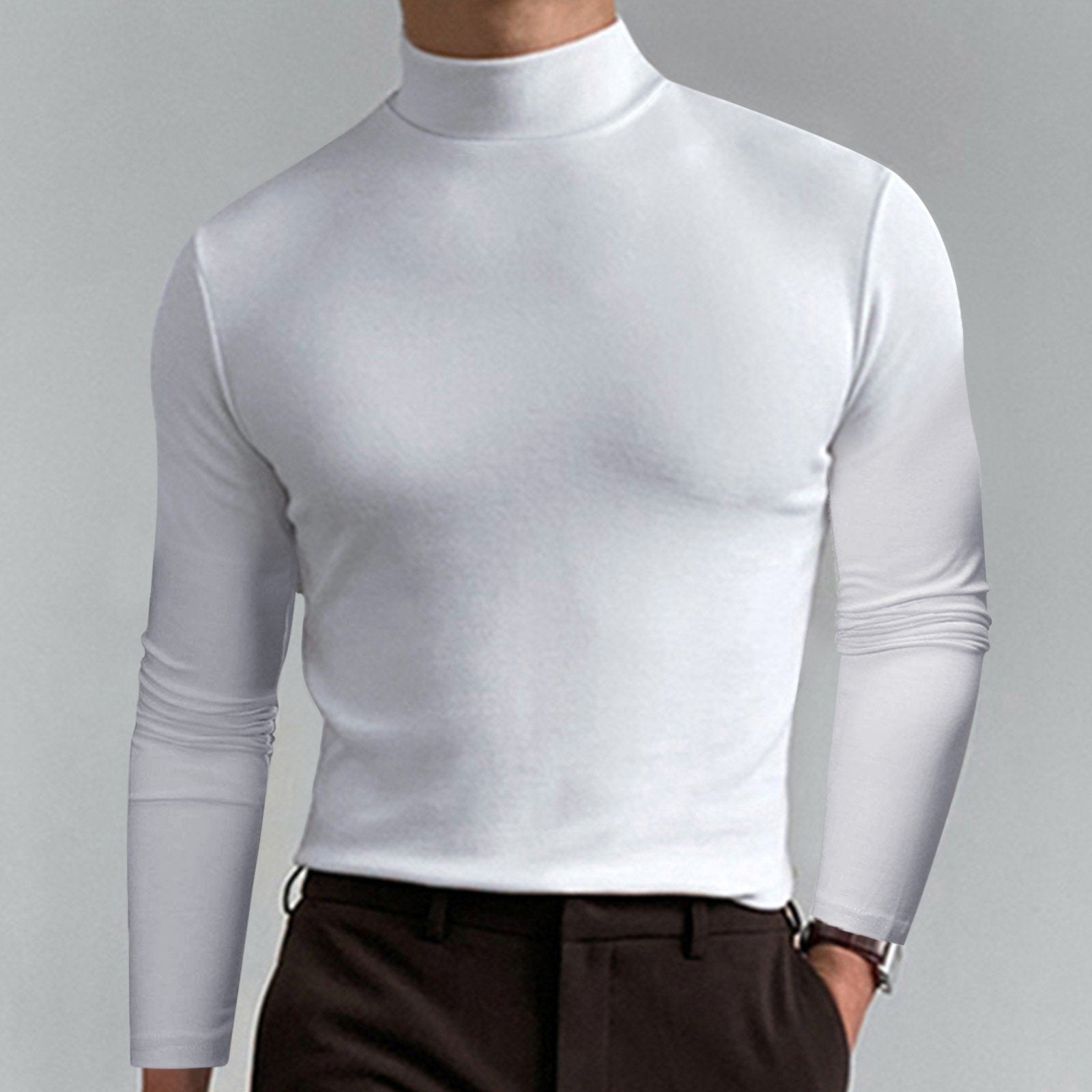 Gregen | T-shirt homme à col montant et coupe ajustée, manches longues – Sous-vêtement décontracté pour l'automne/hiver