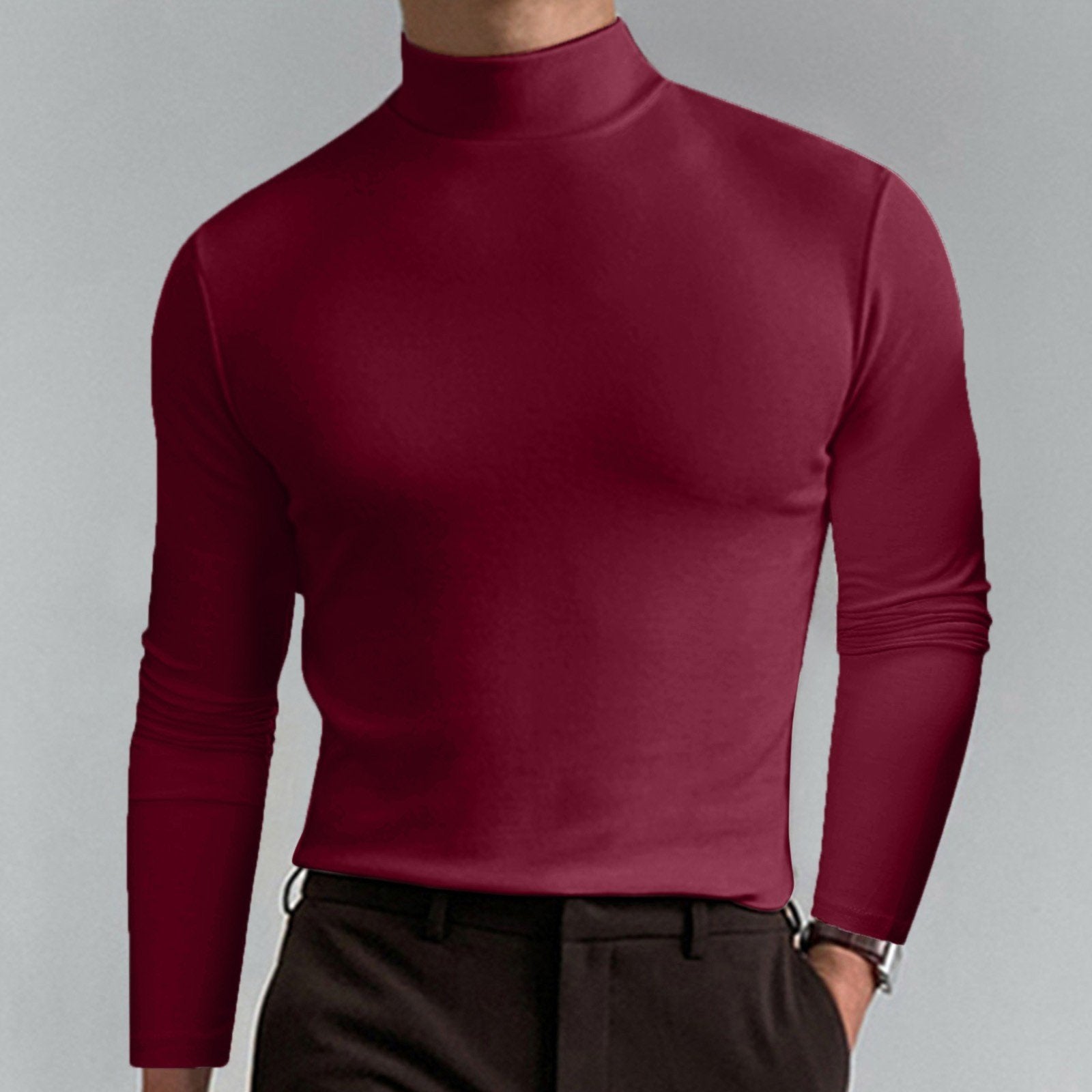 Gregen | T-shirt homme à col montant et coupe ajustée, manches longues – Sous-vêtement décontracté pour l'automne/hiver