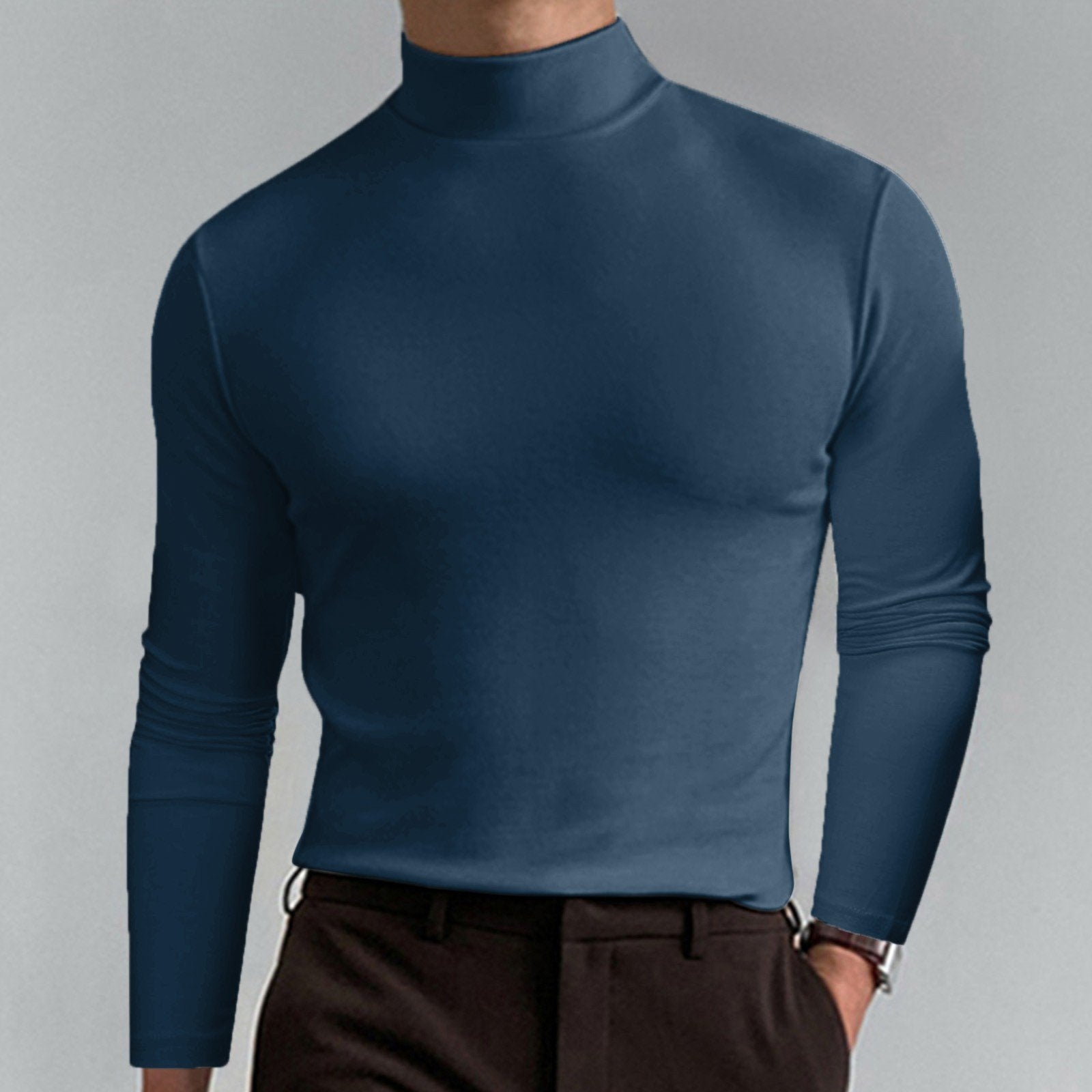 Gregen | T-shirt homme à col montant et coupe ajustée, manches longues – Sous-vêtement décontracté pour l'automne/hiver