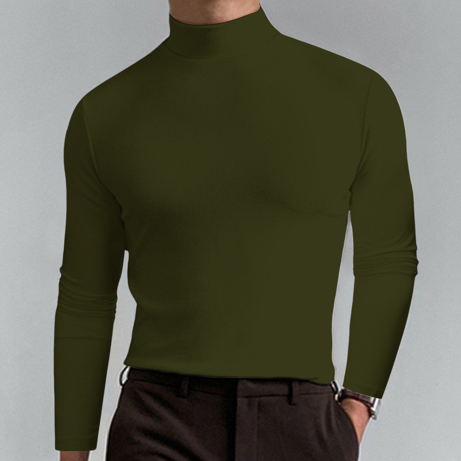 Gregen | T-shirt homme à col montant et coupe ajustée, manches longues – Sous-vêtement décontracté pour l'automne/hiver