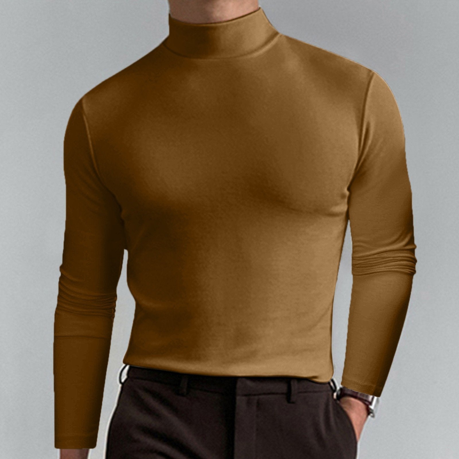 Gregen | T-shirt homme à col montant et coupe ajustée, manches longues – Sous-vêtement décontracté pour l'automne/hiver