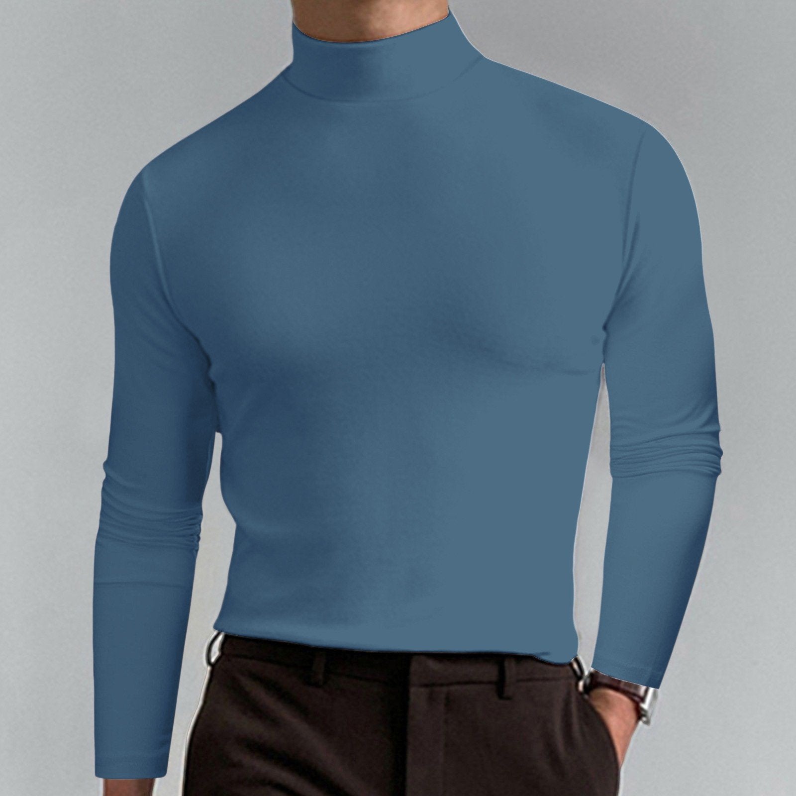 Gregen | T-shirt homme à col montant et coupe ajustée, manches longues – Sous-vêtement décontracté pour l'automne/hiver