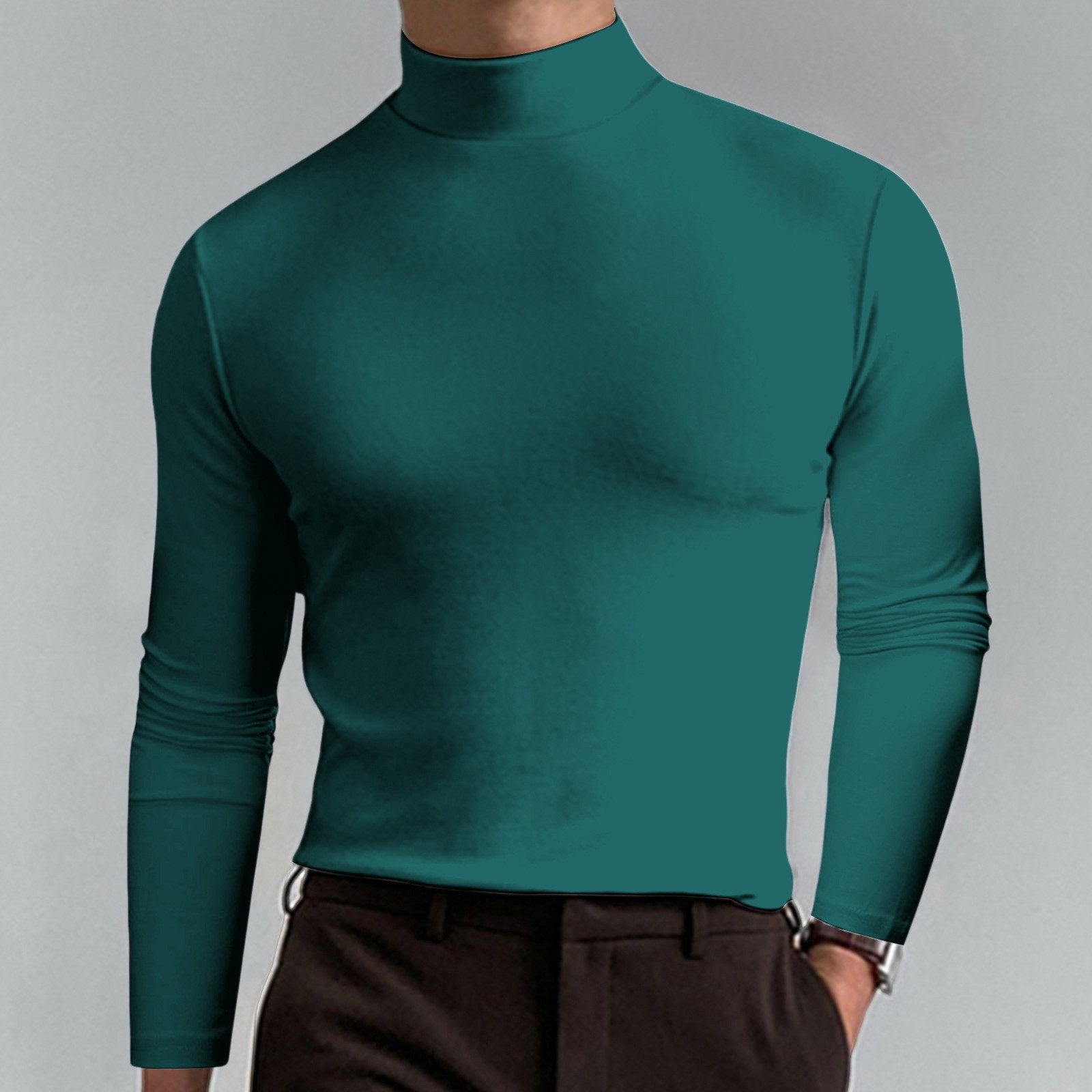 Gregen | T-shirt homme à col montant et coupe ajustée, manches longues – Sous-vêtement décontracté pour l'automne/hiver